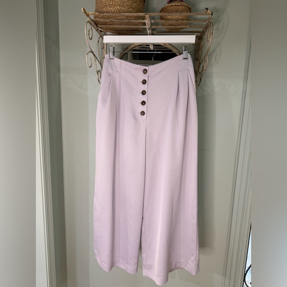 Topshop Pants - TOPSHOP Lilac Satin Coco Button Fly Wide Leg Pants, purple/lavender, pockets, 6